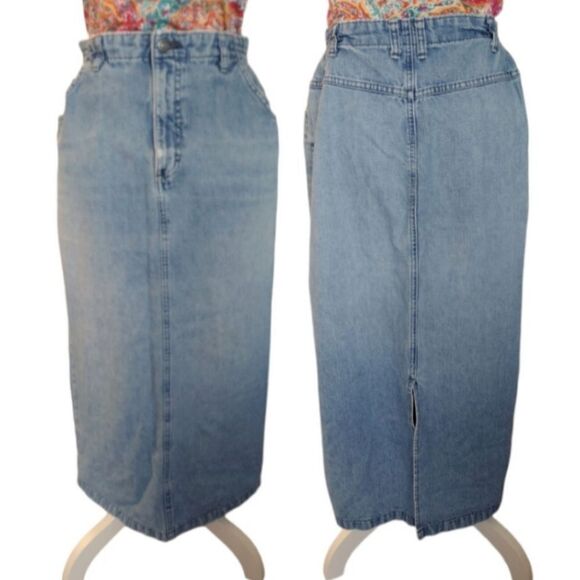 VTG 80s Lee Distressed High Rise Midi Pencil Jean Skirt Size 12 *Fits like Small - Picture 1 of 17
